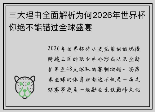 三大理由全面解析为何2026年世界杯你绝不能错过全球盛宴